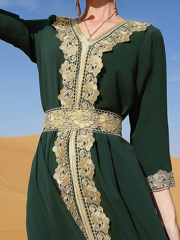 Vintage A-Line Long Sleeves Embroidered Dress