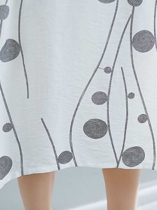 Printed Loose Short Sleeves Round-neck Midi Dresses
