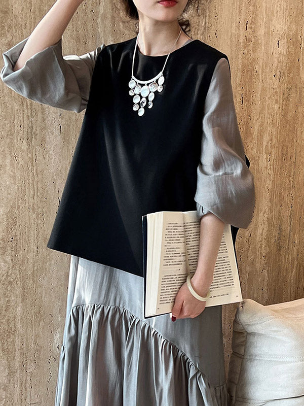 Elasticity Pleated Solid Color Split-Joint Zipper High Waisted Long Sleeves V-Neck Midi Dresses