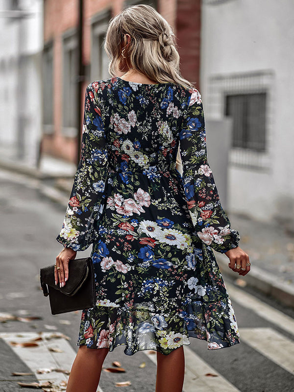Bohemia Puff Sleeves Floral Dress