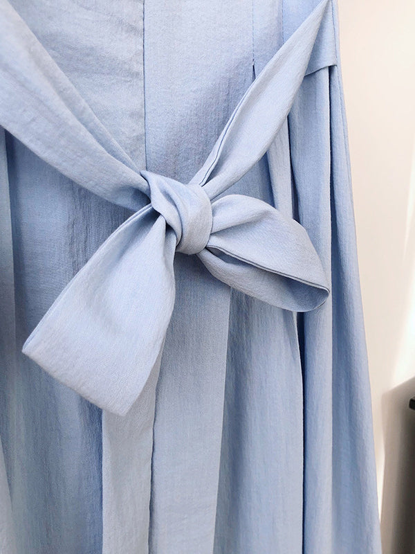 Original Creation Loose Short Sleeves Solid Color Round-Neck Midi Dresses