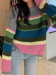 Knit Rainbow Stripe Loose Sweater