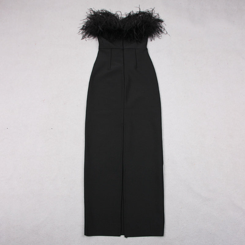 Black Bandage Feather Strapless Party Dress