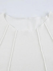 Solid Rib Seam Detail Long Sleeve Knit