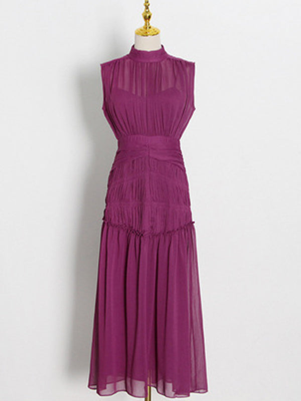 Urban Solid Color High Waisted Falbala Maxi Dress