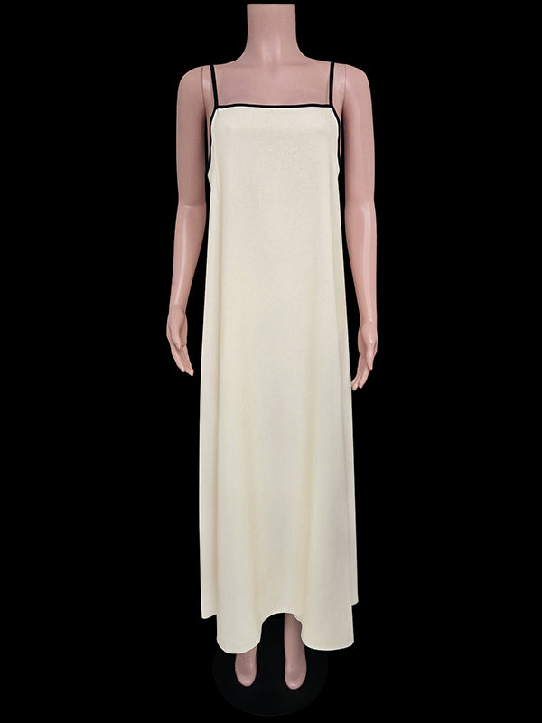 Split-Joint A-Line Loose Spaghetti-Neck Maxi Dresses