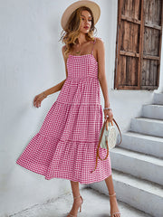 Bohemia A-Line Sleeveless Plaid  Dress
