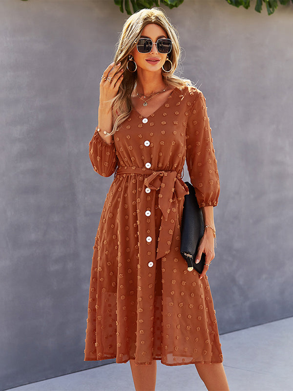 Casual Loose A-Line Buttoned Midi Dresses