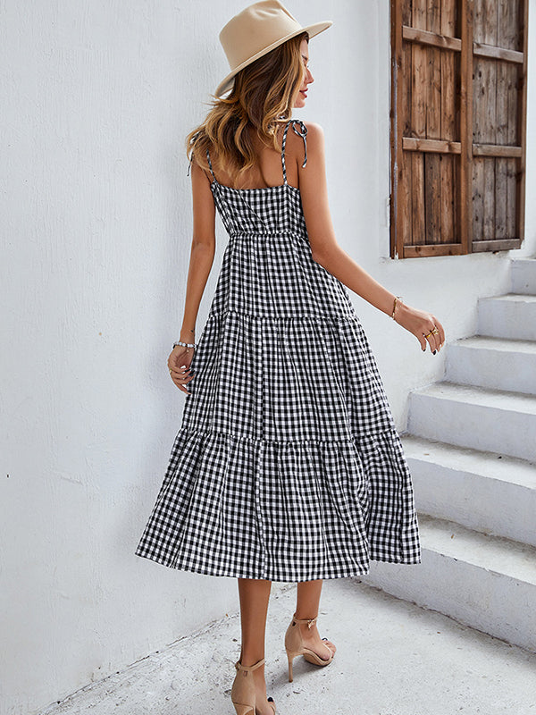 Bohemia A-Line Sleeveless Plaid  Dress