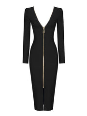 Plunge Reversible Bandage Midi Dress In Black
