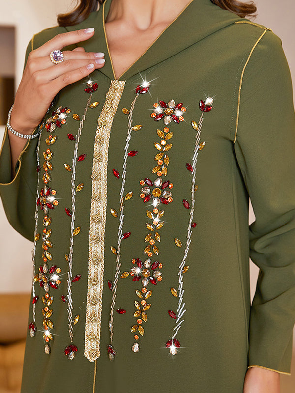 Casual Loose Long Sleeves Sequined Solid Color Hooded Dress