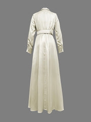 Long Sleeves Loose No Belt Solid Color Notched Collar Maxi Dresses