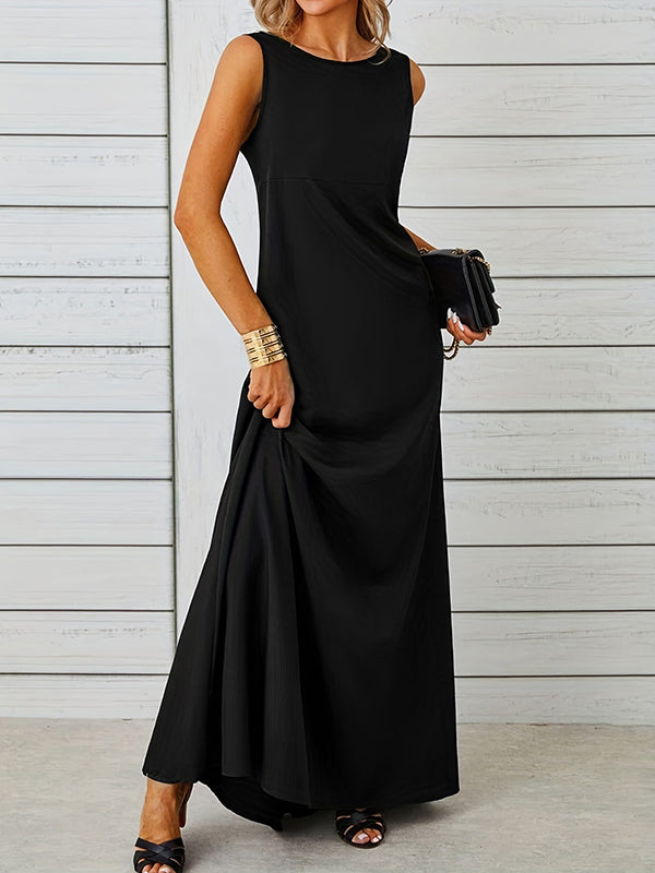 Solid Color A-Line Loose Round-Neck Maxi Dresses