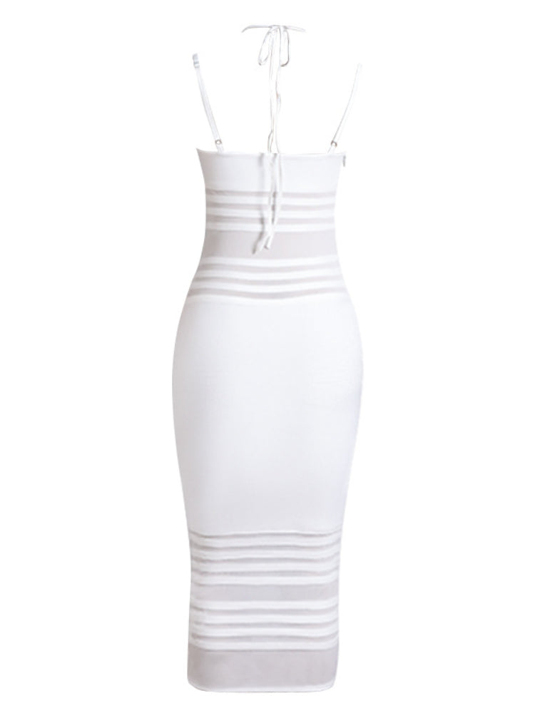 White  High Waist Halter Strap Dress