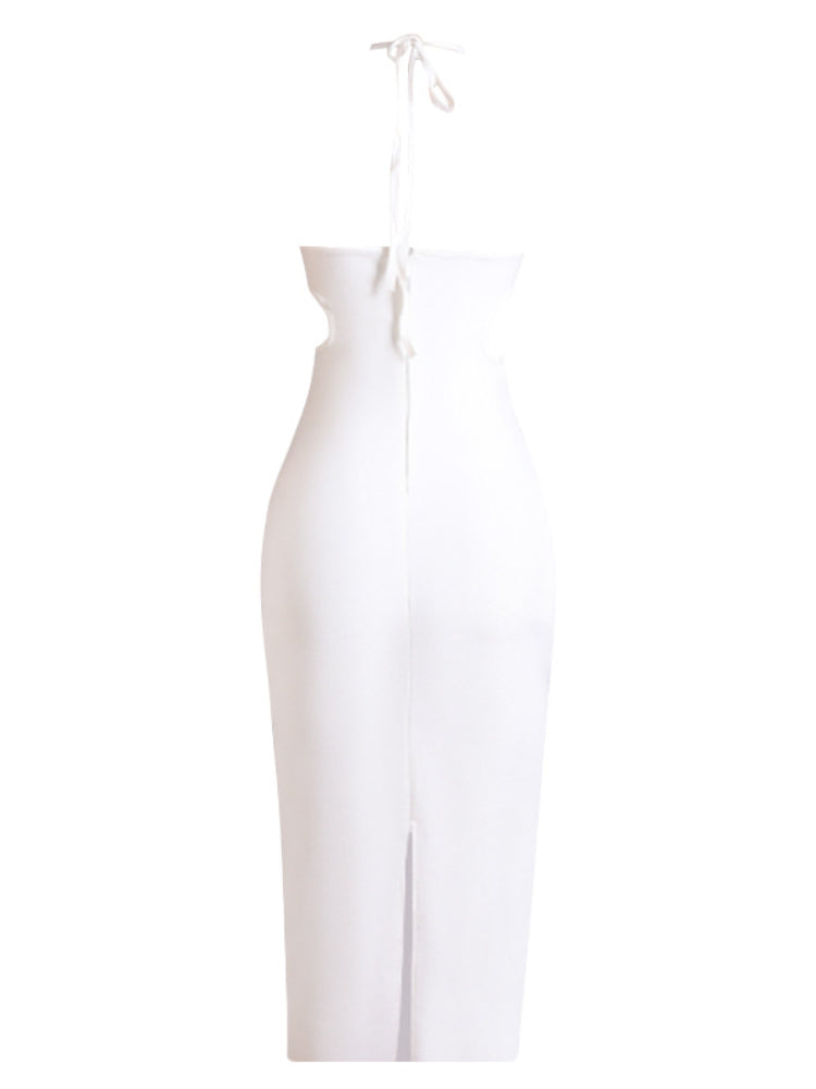 White Halter Diamond Setting Bandage Dress