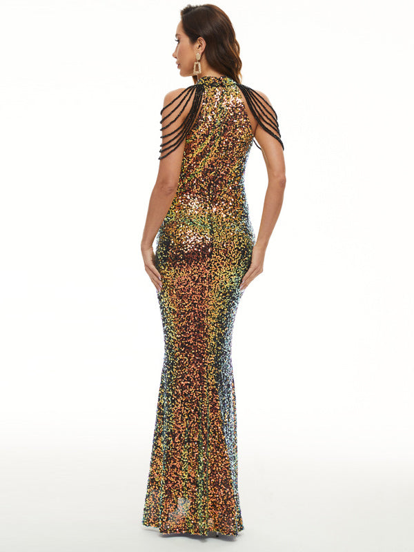 Vacation Sleeveless Embroidered One-Shoulder Dress