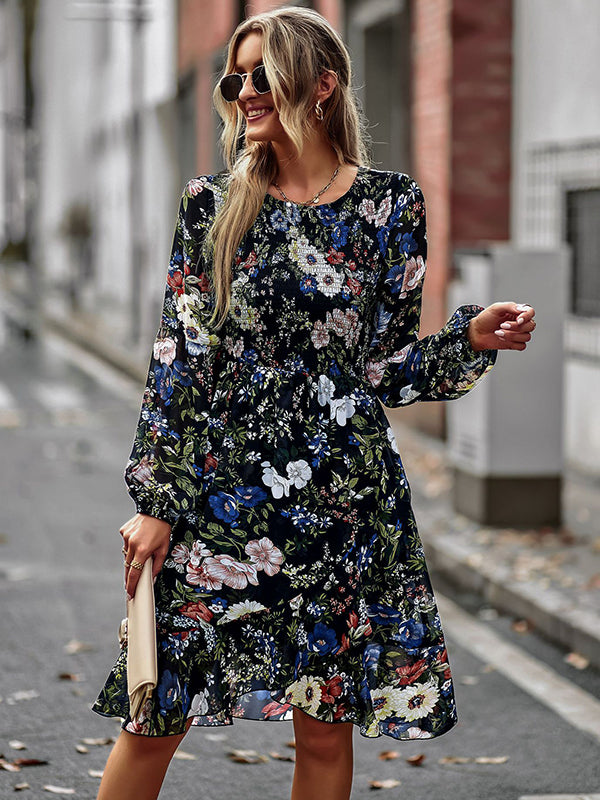 Bohemia Puff Sleeves Floral Dress
