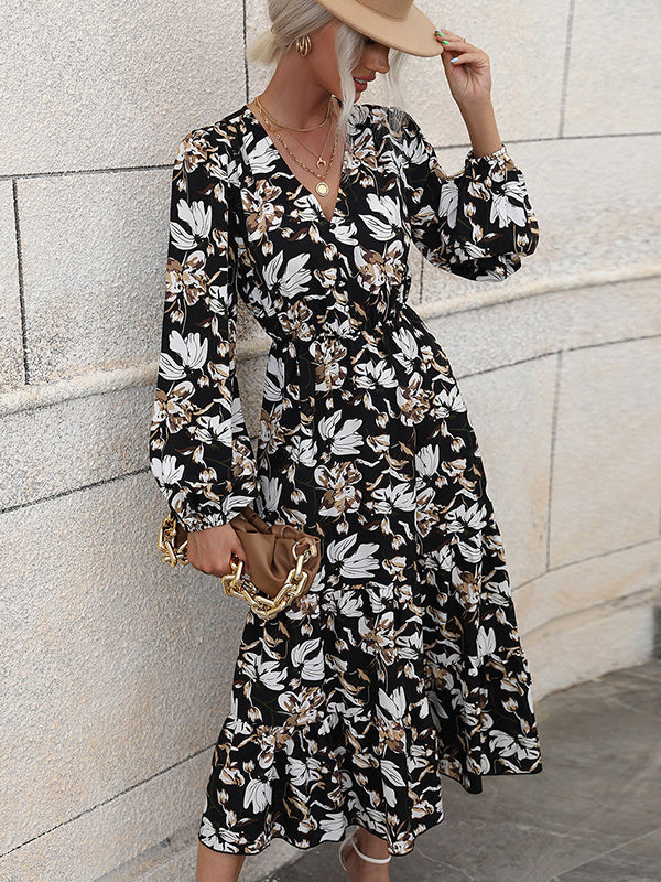 V-Neck Long Sleeve Maxi Dress