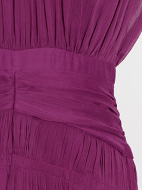 Urban Solid Color High Waisted Falbala Maxi Dress