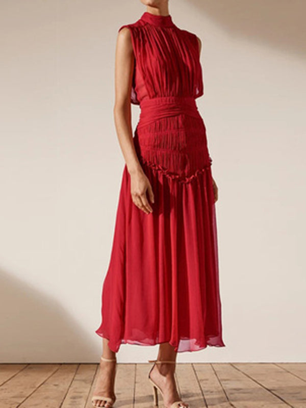 Urban Solid Color High Waisted Falbala Maxi Dress