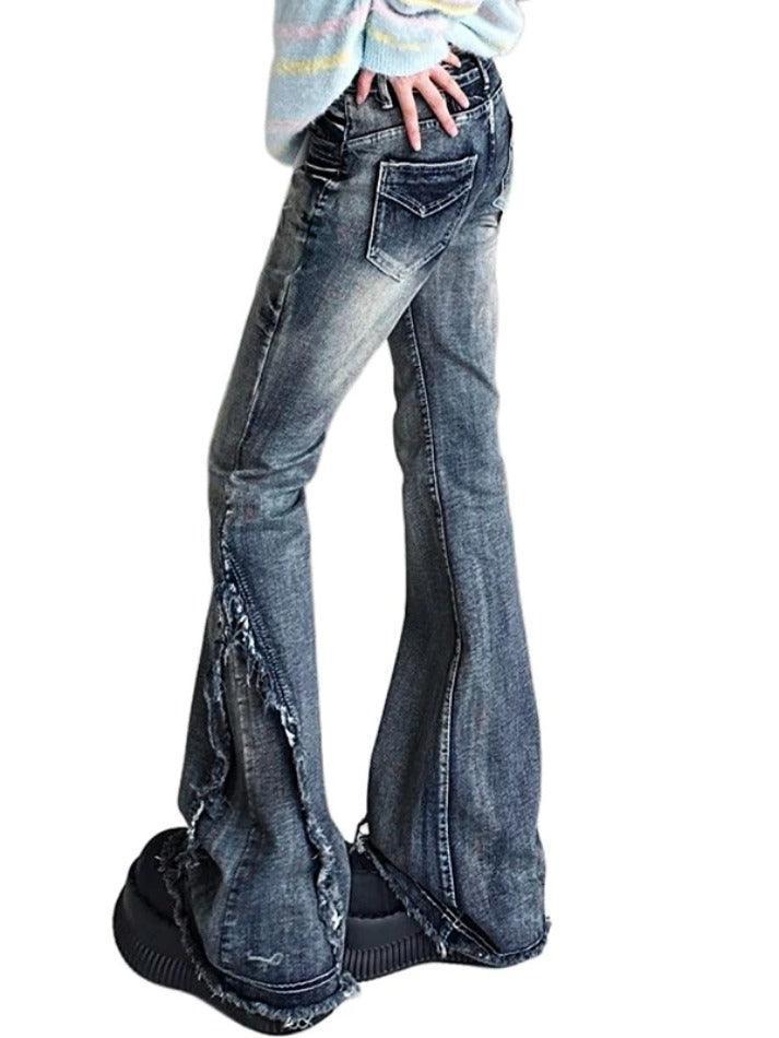 Raw Trim Splice Low Rise Flare Jeans