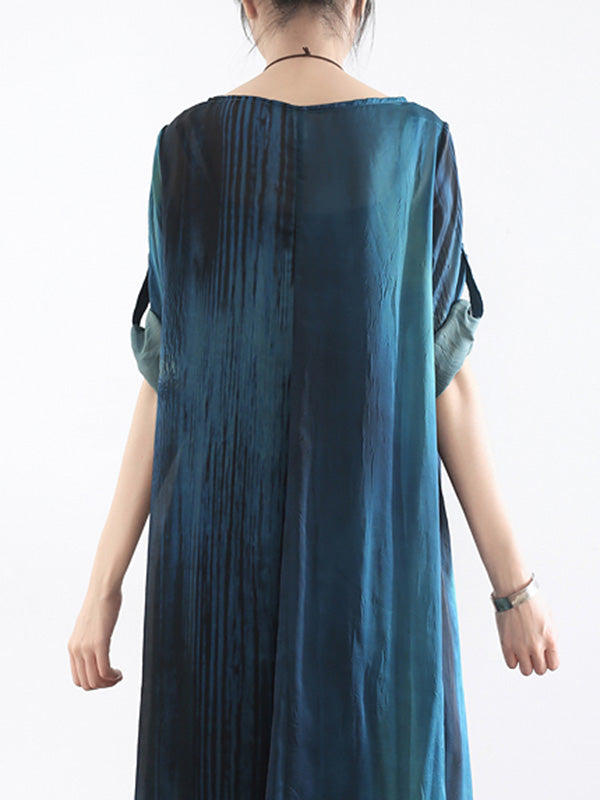 Artistic Retro 2 Pieces Printed Round-Neck Loose Maxi Dress