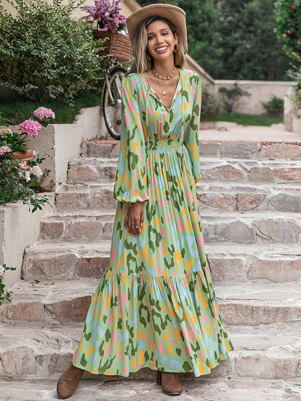 Vacation A-Line Floral Printed V-Neck Maxi Dress