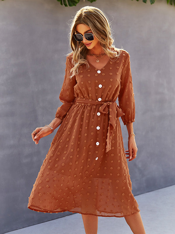 Casual Loose A-Line Buttoned Midi Dresses