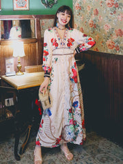 Vacation Loose Floral Patchwork V-Neck Dress
