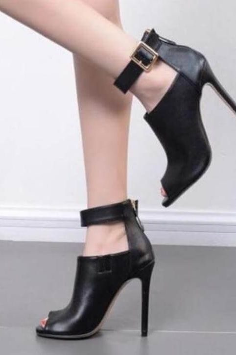 metal buckle high heel fish mouth sandals