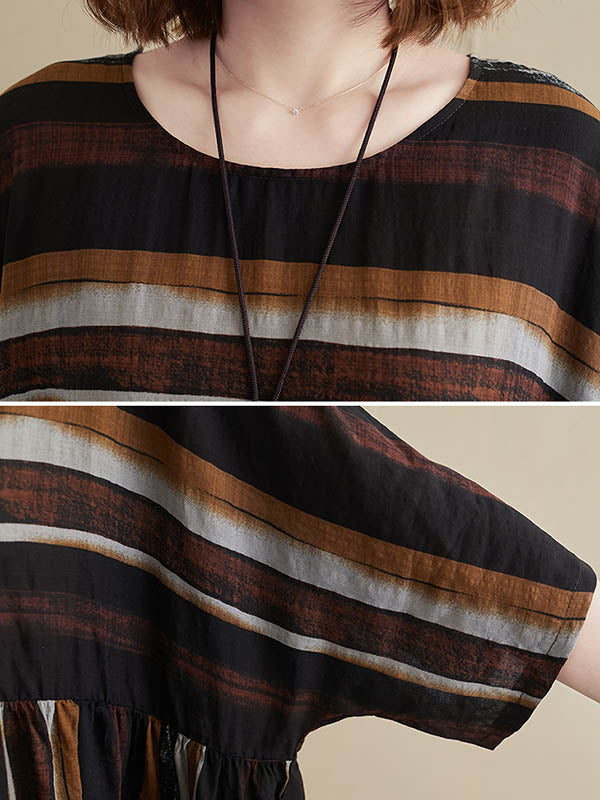 Original Cotton Blend Stripe Half Sleeve Maxi Dress