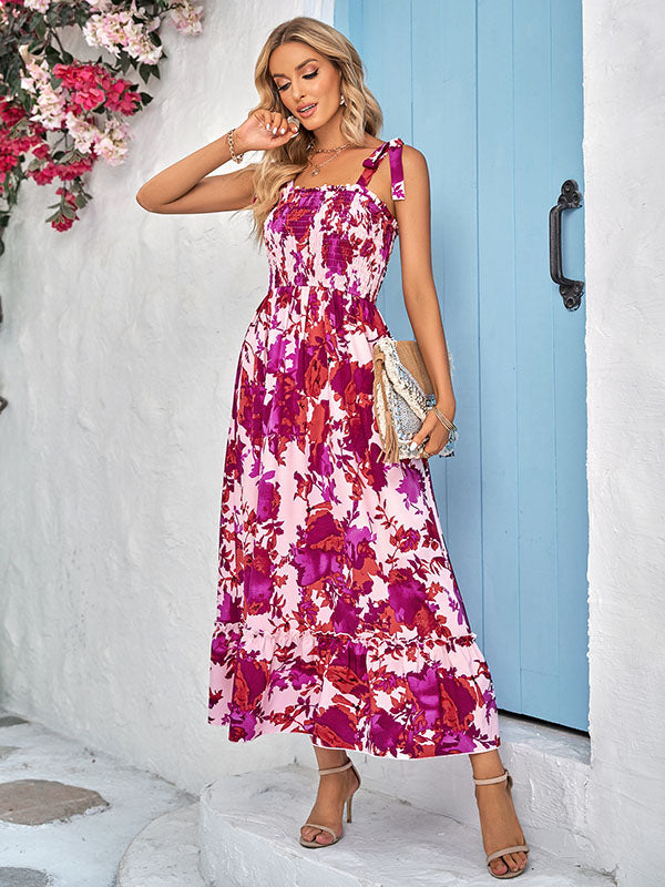 Bohemia A-Line Sleeveless Floral Printed U-Neck Maxi Dress