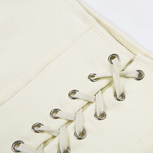 Cream Ripped Lace-up Mini Skirt