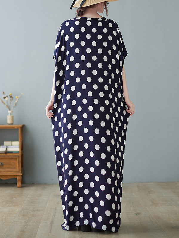 Urban Loose Batwing Sleeves Polka-Dot Printed A-Line Maxi Dress