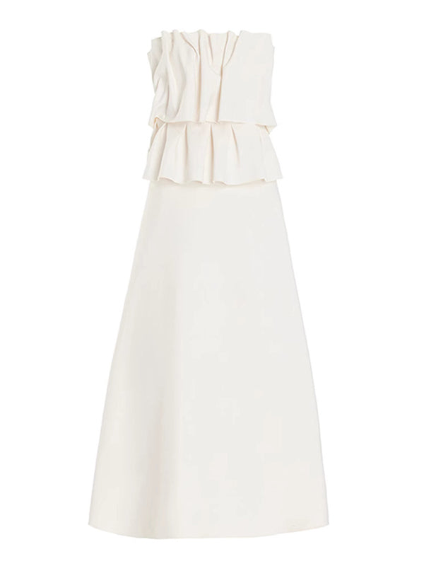 Solid Color Ruffled Tube Maxi Dresses
