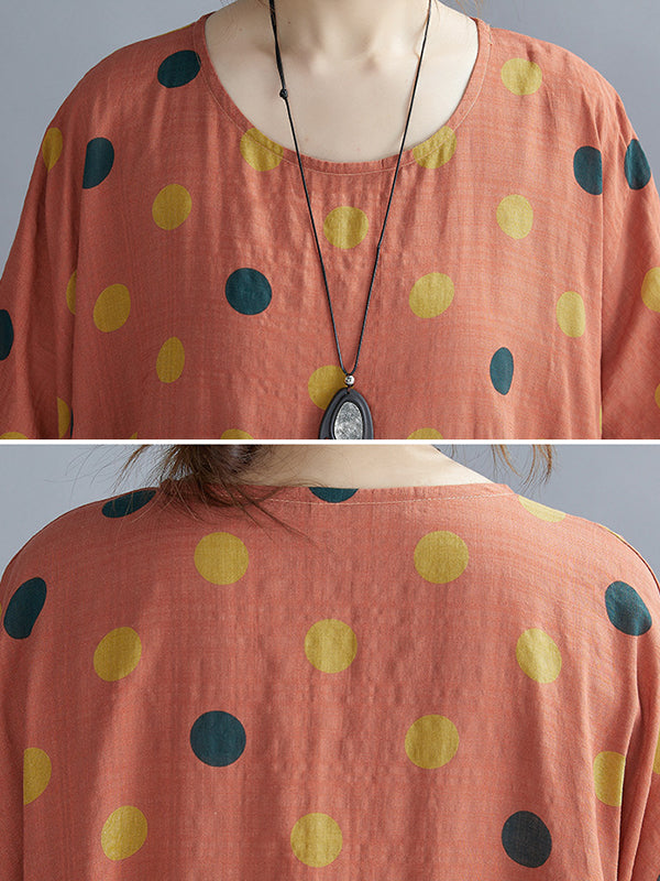 Artistic Retro Vintage Polka-Dot Loose Pleated Midi Dress