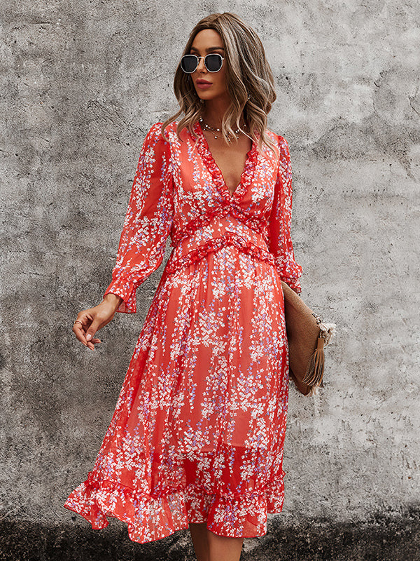 V-Neck Simple Print Dress