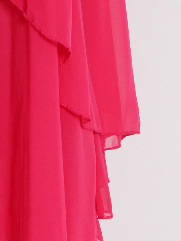 Solid Color Tiered Loose Raglan Sleeve Stand Collar Maxi Dresses