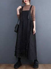 Oversize Loose Falbala Solid Color Denim Midi Dresses