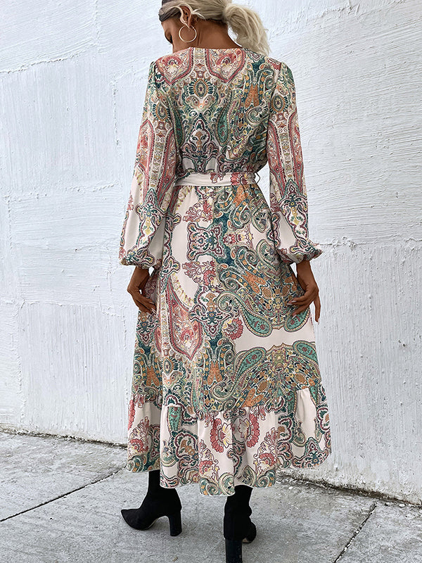 Bohemia Puff Sleeves Floral V-Neck Dress