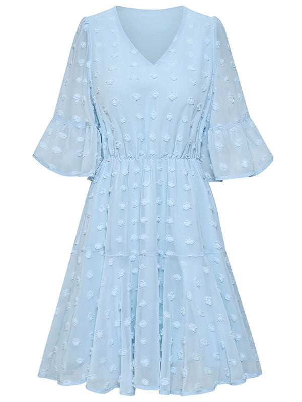 Vacation A-Line Loose Solid Color V-Neck Mini Dress
