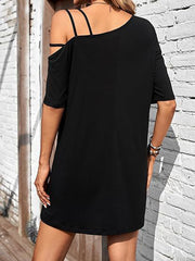 Asymmetric Solid Color Loose Short Sleeves One-shoulder Mini Dresses