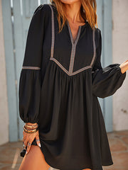 Vacation A-Line Solid Color V-Neck Mini Dress