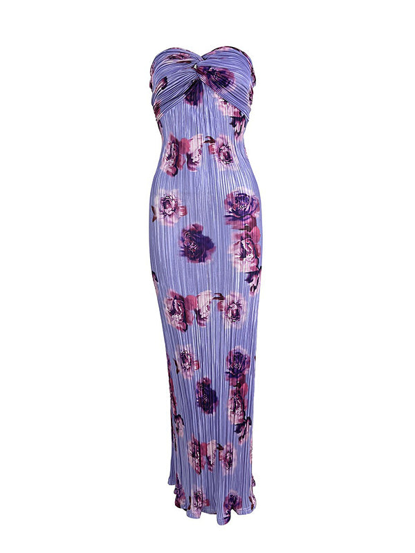 Flower Printed Tube Wrap Maxi Dresses
