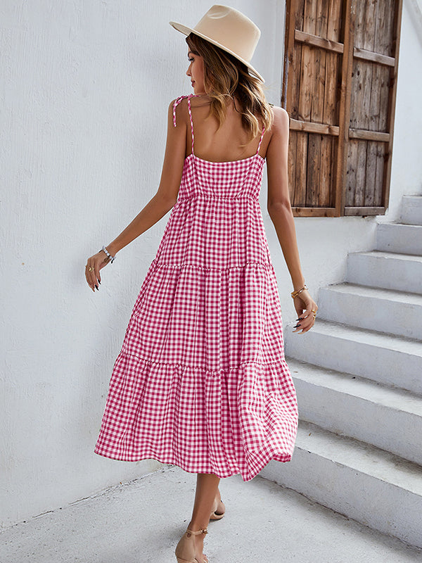 Bohemia A-Line Sleeveless Plaid  Dress