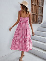 Bohemia A-Line Sleeveless Plaid  Dress