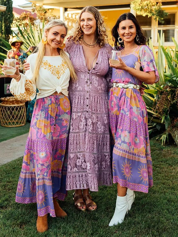 Bohemia Long Sleeves Loose Floral Printed Round-Neck Maxi Dress