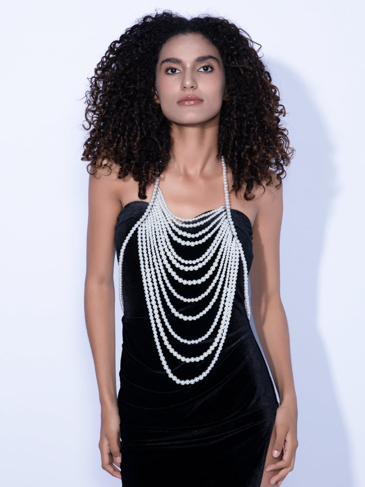 Adjustable Halter Pearl Sweater Body Chain