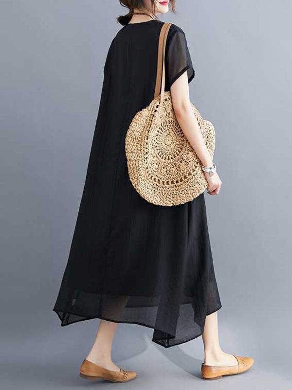 Solid Color A-Line Loose V-Neck Midi Dresses