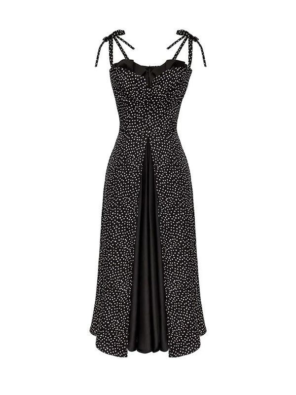 Color-Block Splicing Paghetti-Neck Elegant Pleated Maxi Dresses